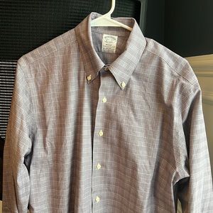 Brooks Brother luxury dress shirt, burgundy squares, size 15.5/32 regent fit.